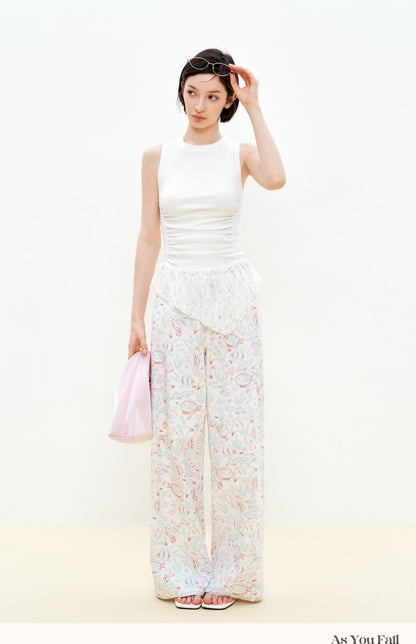 Aquatic Fish Illustration Wide-Leg Pants