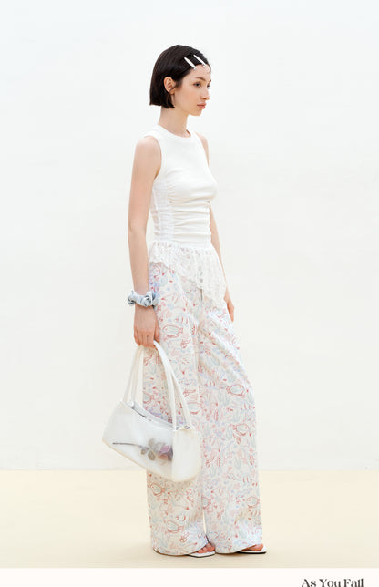 Aquatic Fish Illustration Wide-Leg Pants
