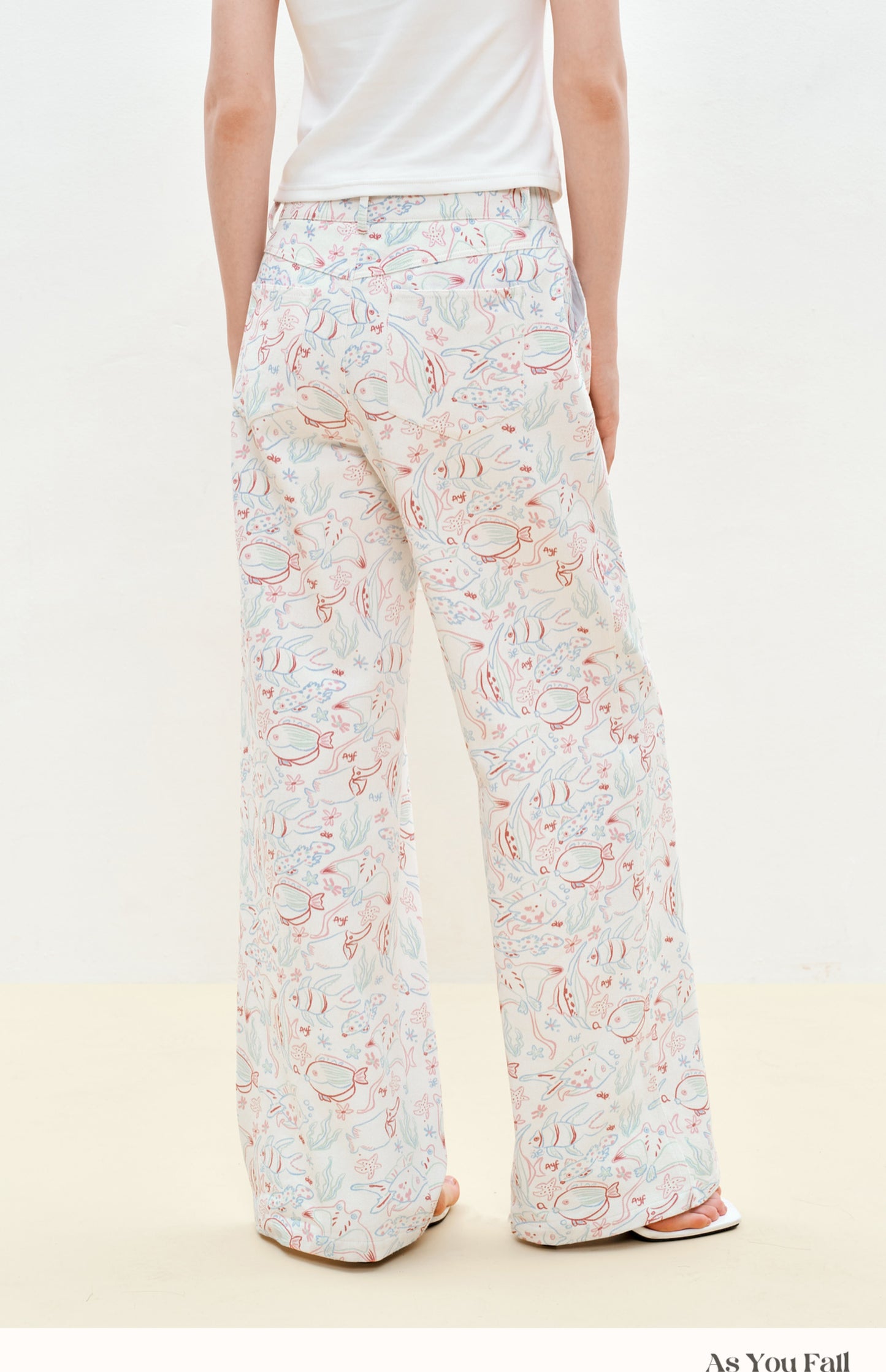 Aquatic Fish Illustration Wide-Leg Pants