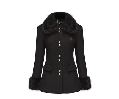 Fur Trim Wool Blend Fitted Short Jacket