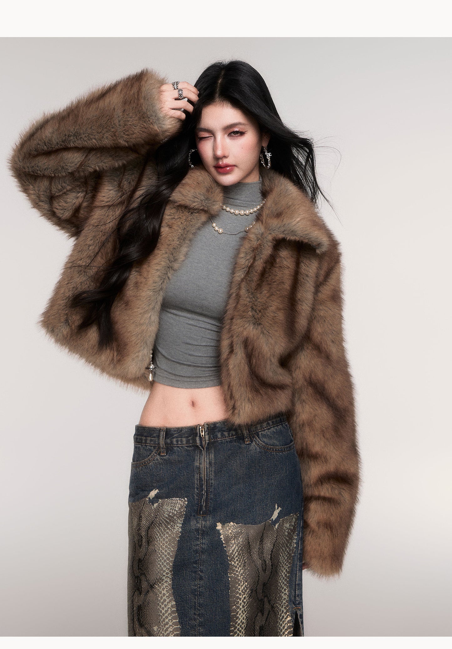 Plush Cropped Faux Fur Jacket