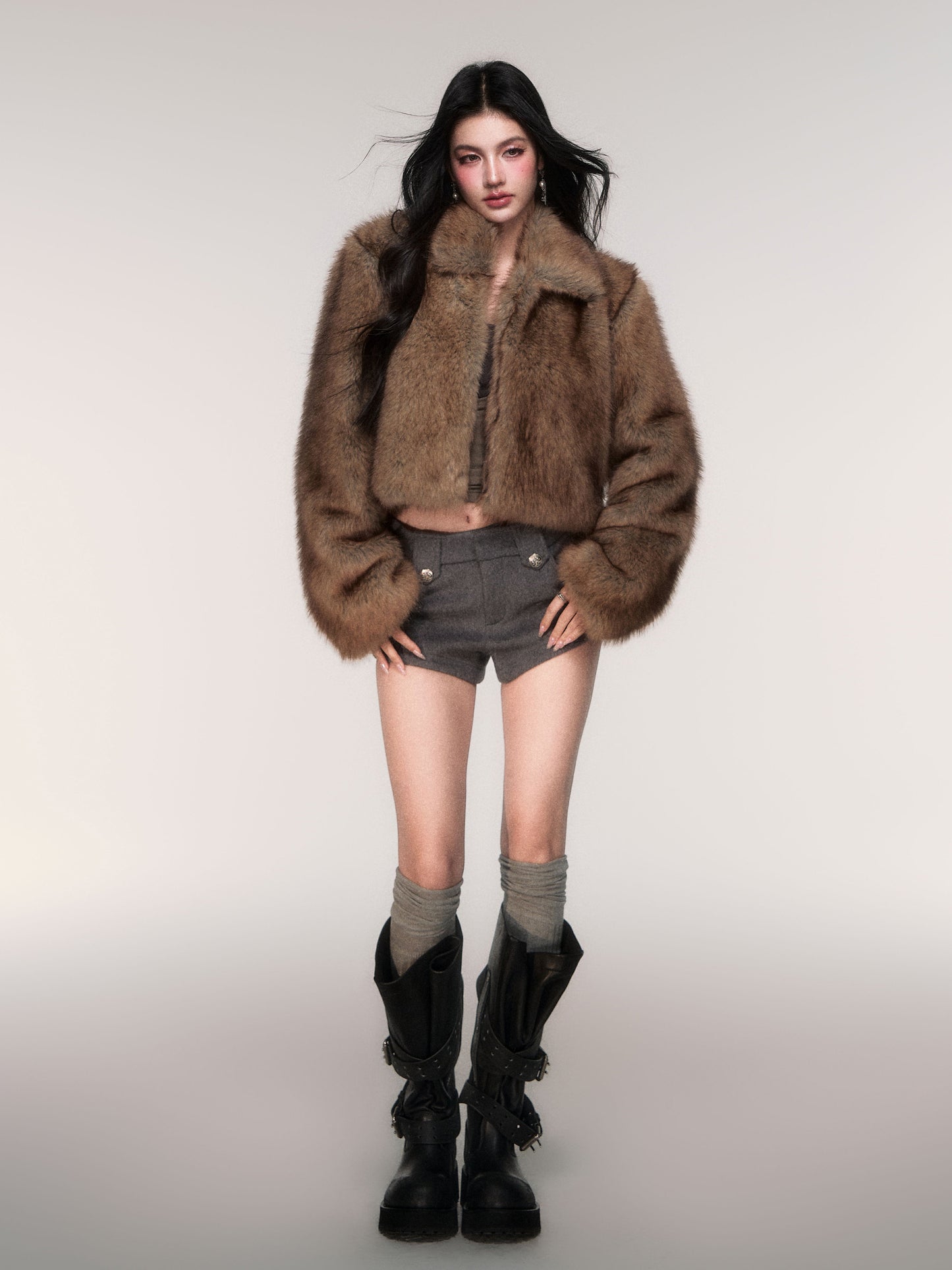 Plush Cropped Faux Fur Jacket