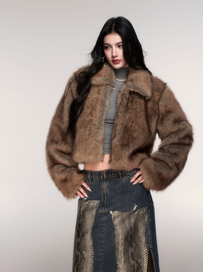 Plush Cropped Faux Fur Jacket