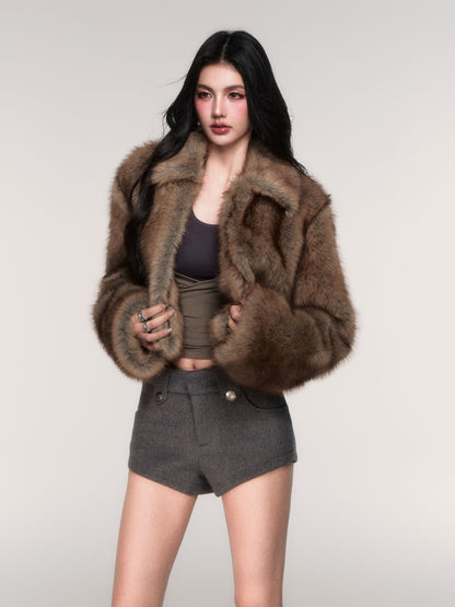 Plush Cropped Faux Fur Jacket