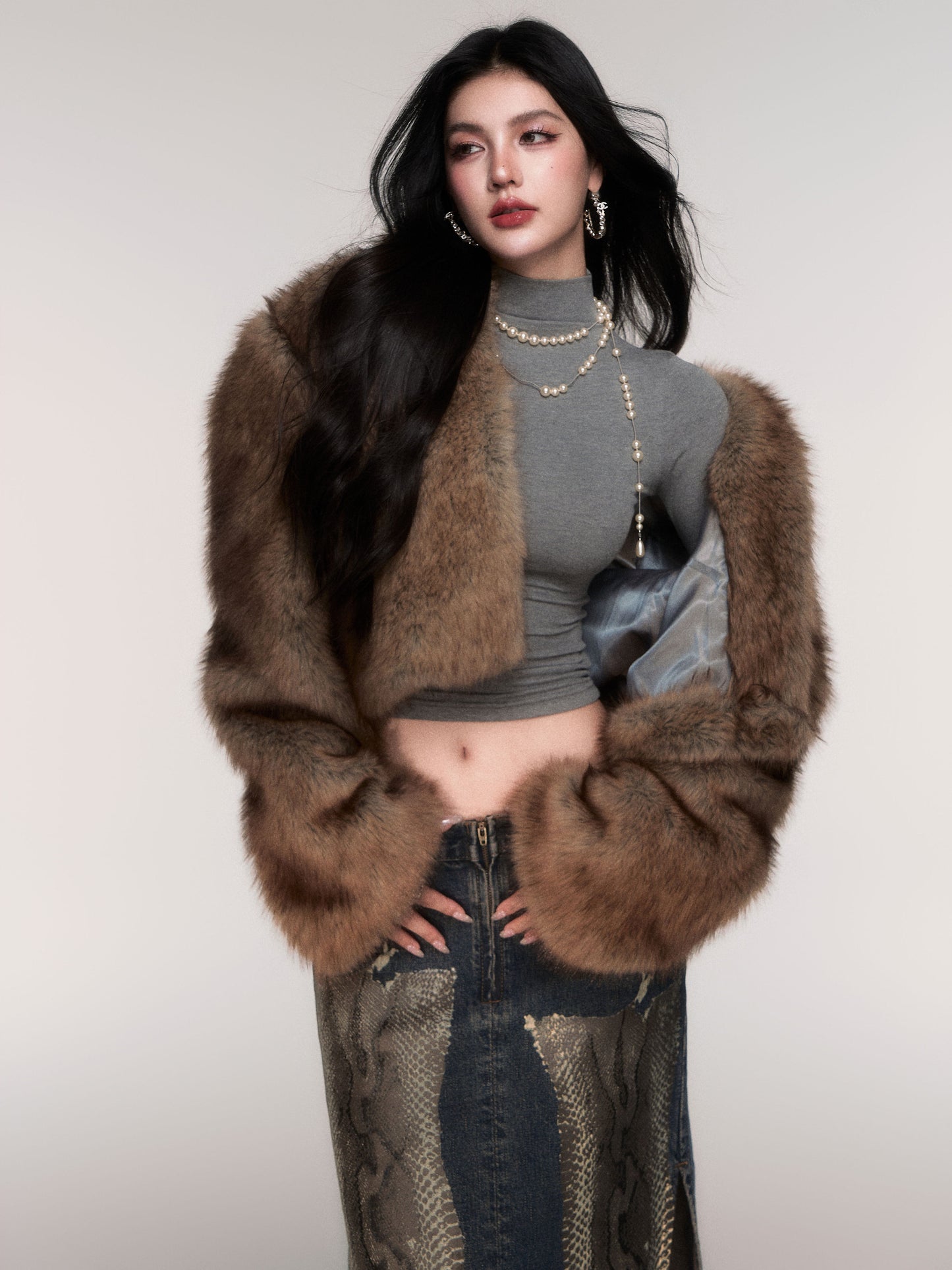 Plush Cropped Faux Fur Jacket