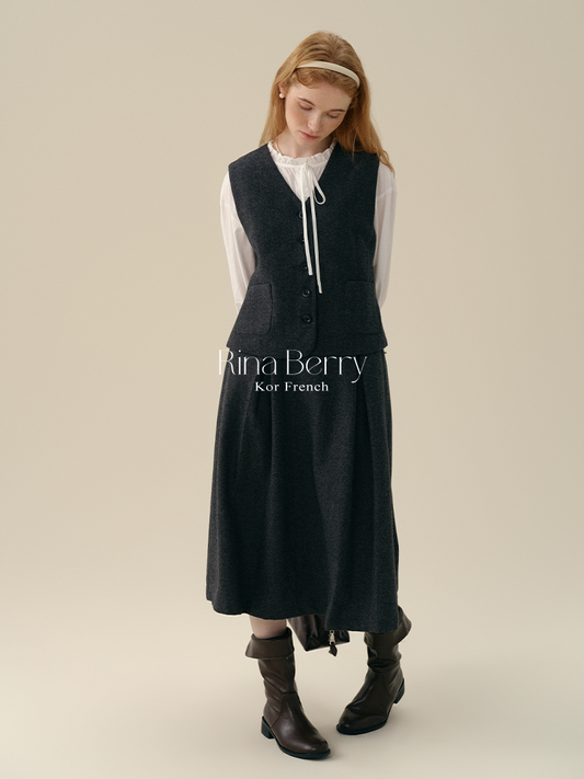 Wool Blend Classic Waistcoat & Pleated Skirt