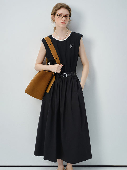 Embroidered Sleeveless Faux Two-Piece Dress