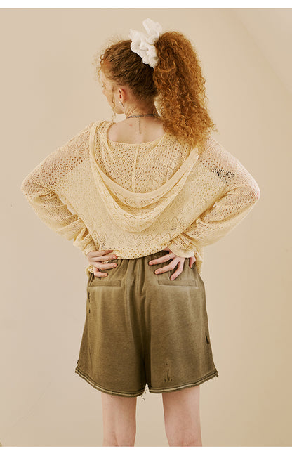 Frayed Hem Shorts With Floral Patches