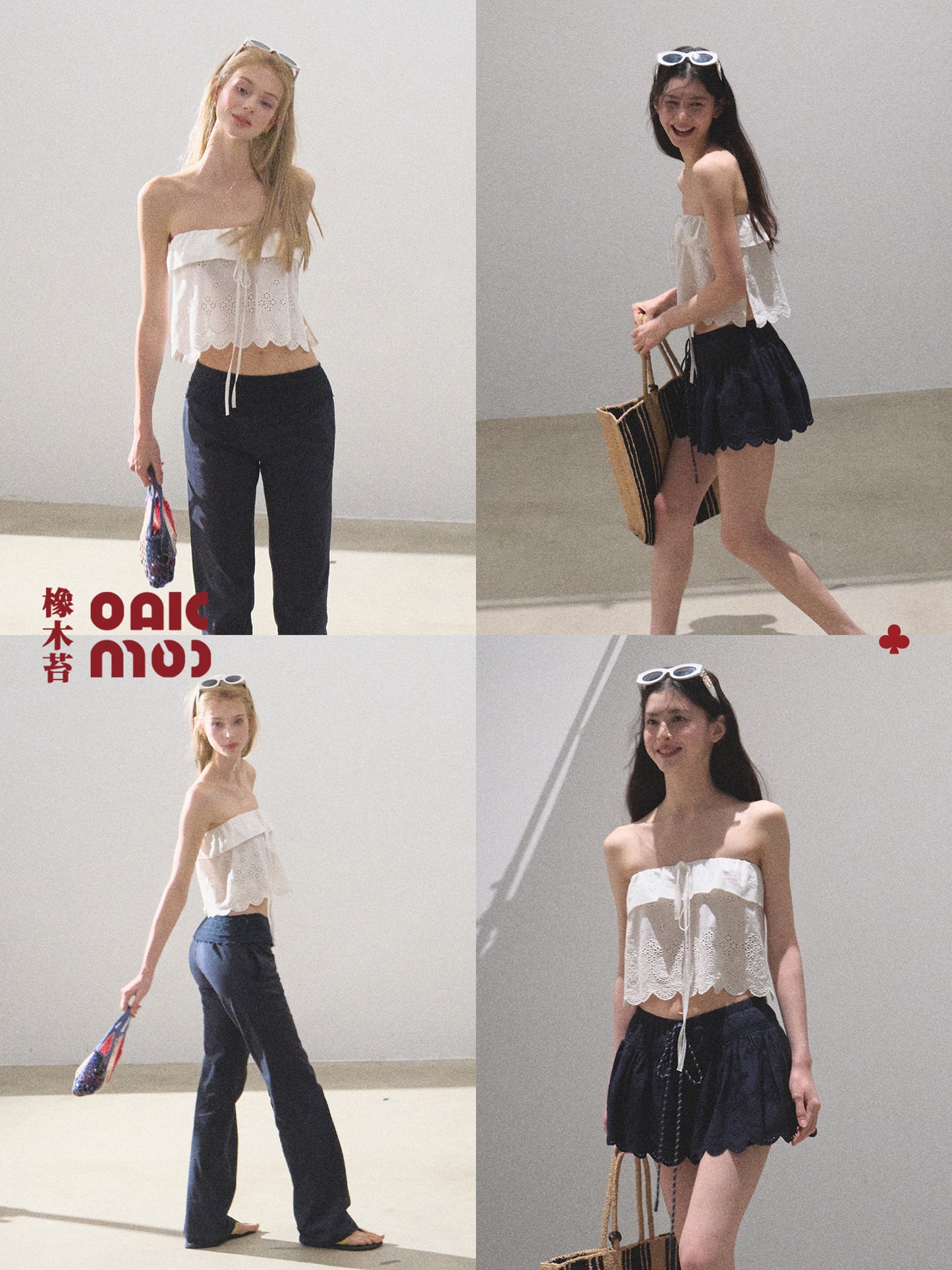 Foldover Cotton Embroidered Crop Tube Top