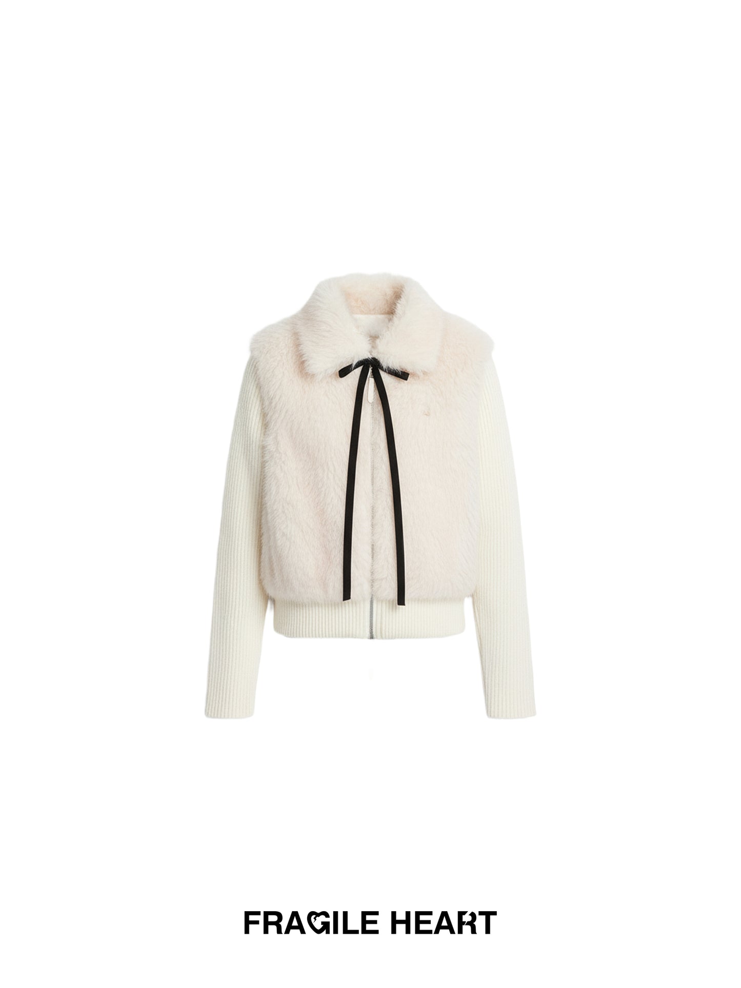 Faux Fur Ribbed Knit ZipUp Top