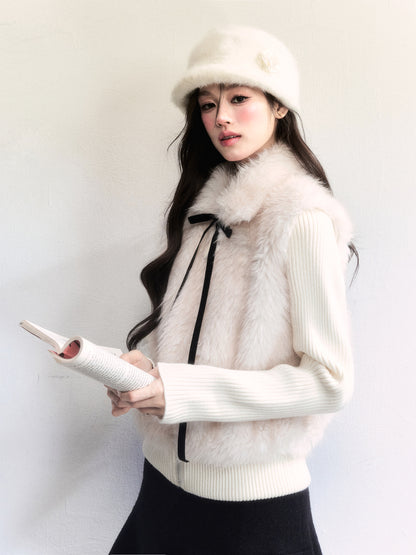 Faux Fur Ribbed Knit ZipUp Top