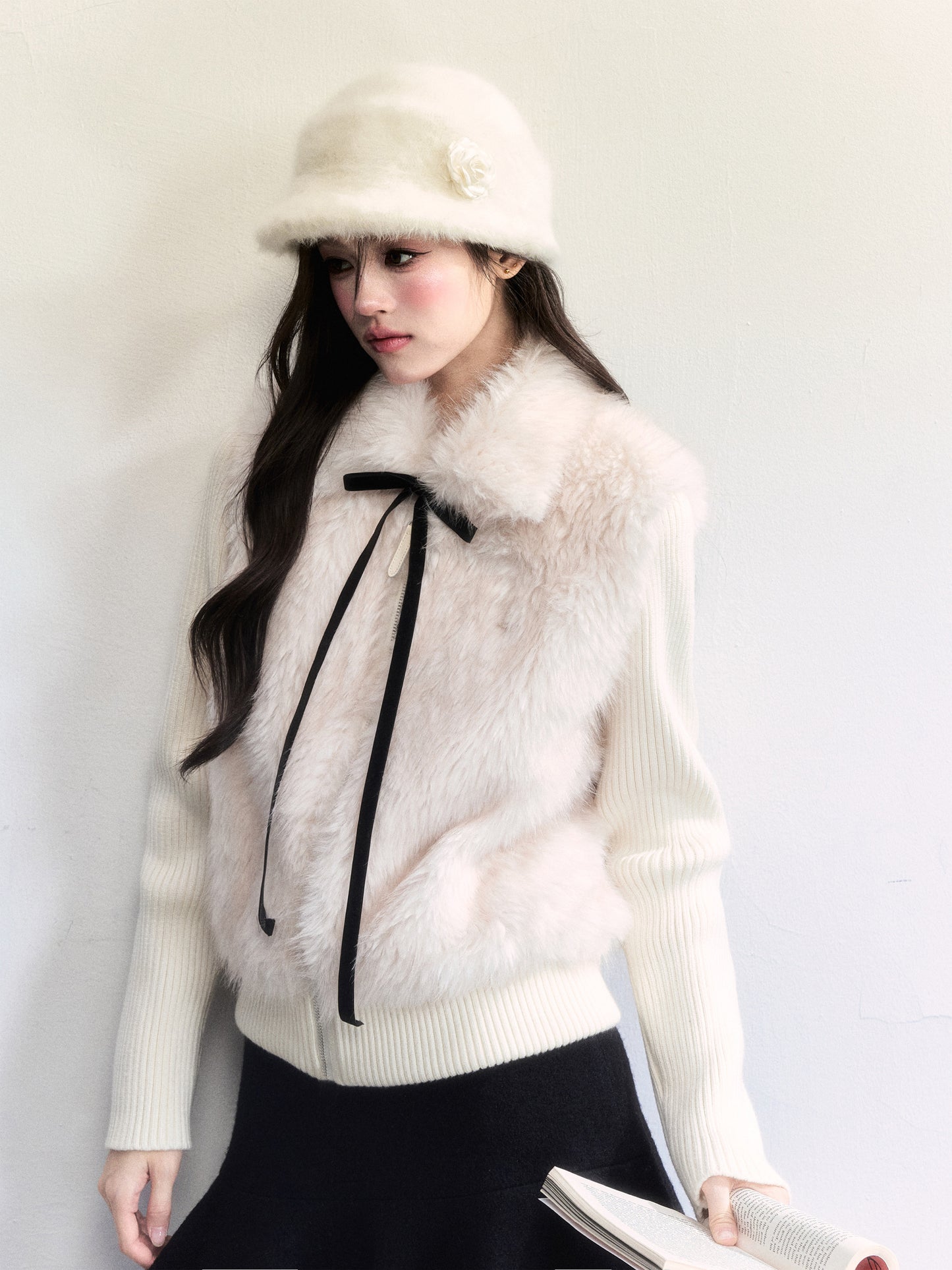 Faux Fur Ribbed Knit ZipUp Top