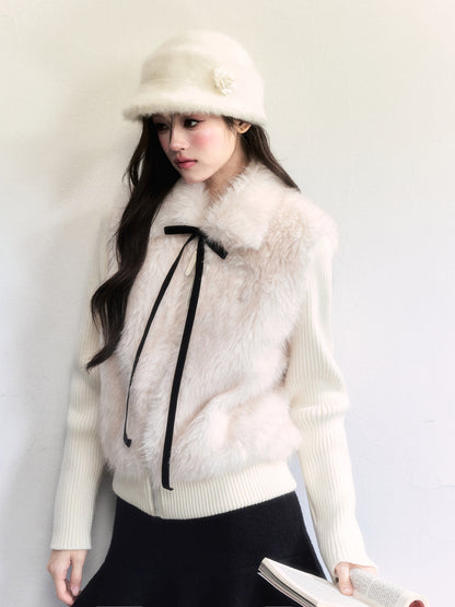 Faux Fur Ribbed Knit ZipUp Top