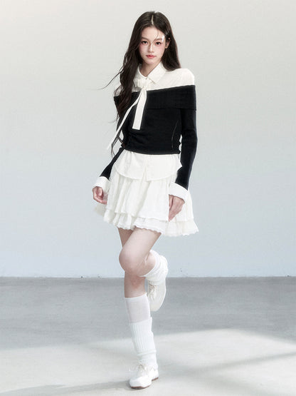 Fold-Over Off-Shoulder Fitted Knit Top