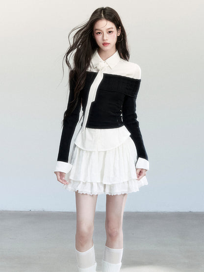 Fold-Over Off-Shoulder Fitted Knit Top