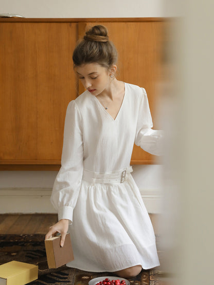 V-Neck Double-Belted Dress