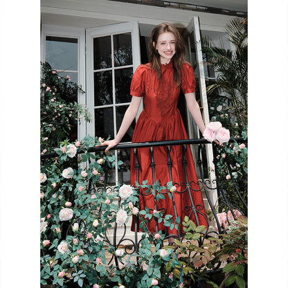 Embroidered Puff-Sleeve Dress