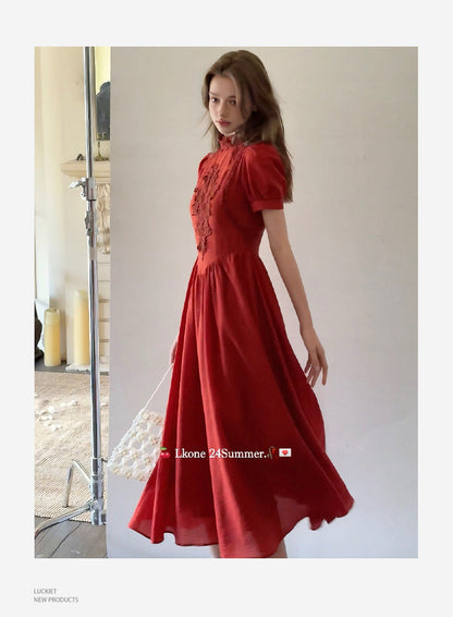 Embroidered Puff-Sleeve Dress