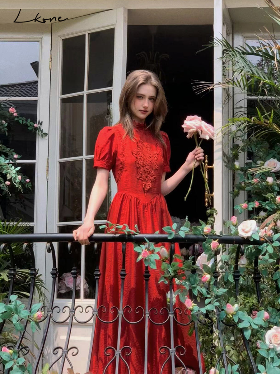 Embroidered Puff-Sleeve Dress