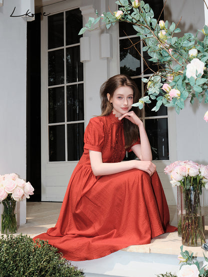 Embroidered Puff-Sleeve Dress