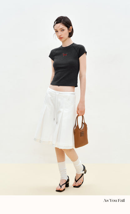 Raglan Cropped T-Shirt With Rhinestone Dog Detail