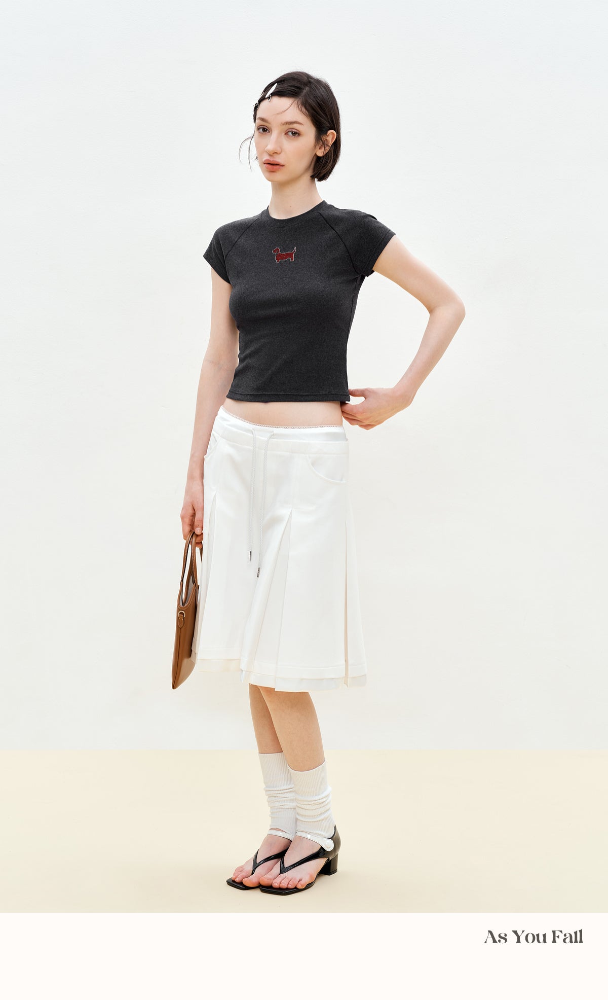 Raglan Cropped T-Shirt With Rhinestone Dog Detail