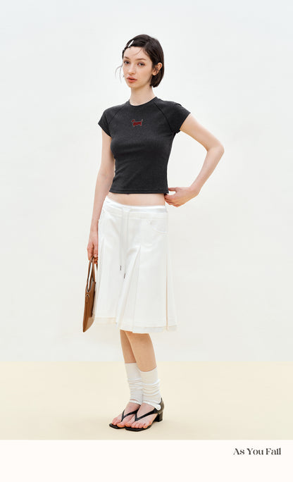 Raglan Cropped T-Shirt With Rhinestone Dog Detail