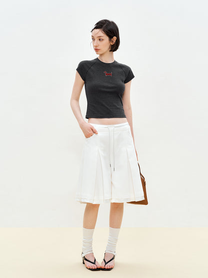Raglan Cropped T-Shirt With Rhinestone Dog Detail