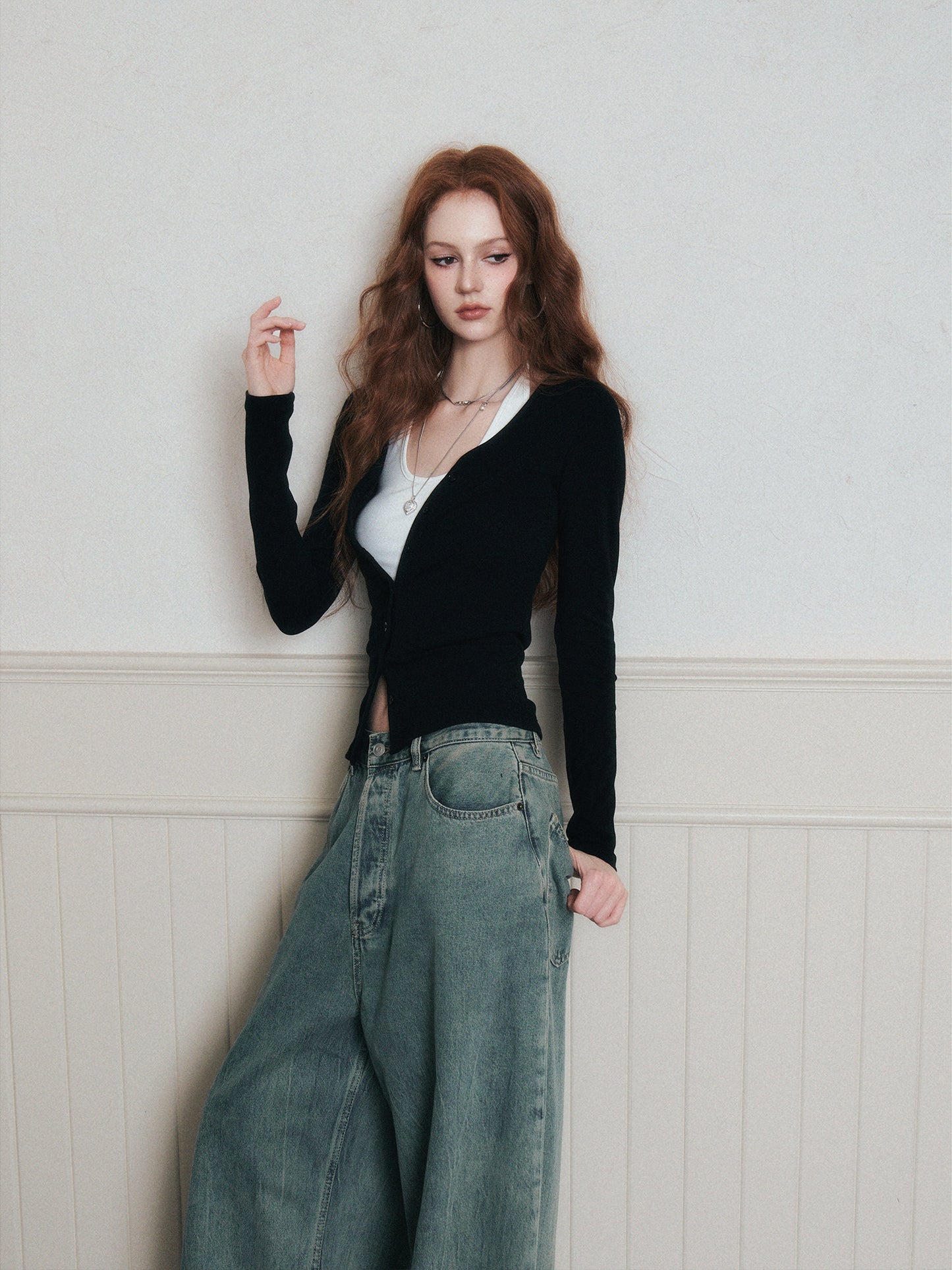 Fitted Button-Up Top With Halter Neck Top