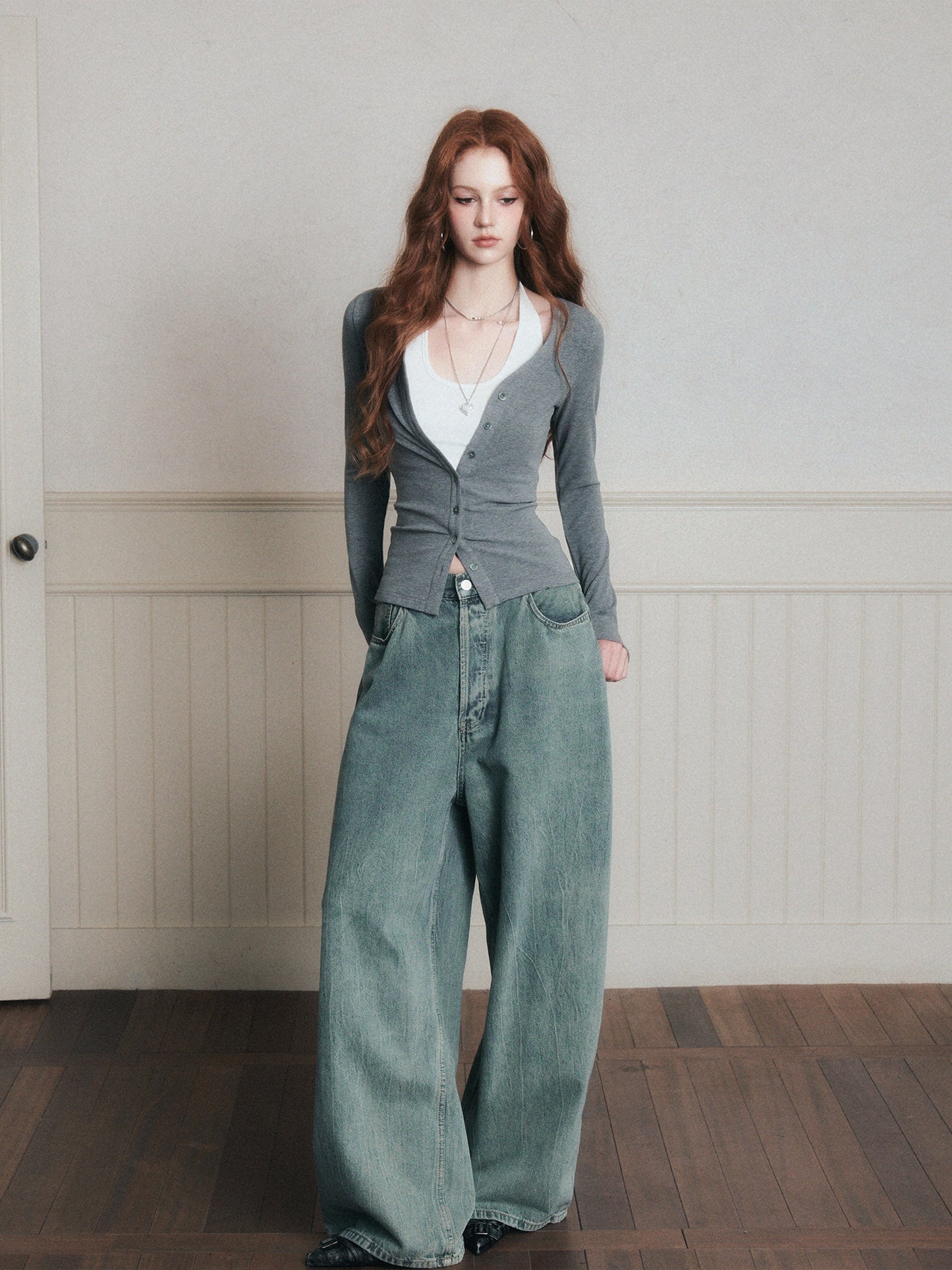 Fitted Button-Up Top With Halter Neck Top