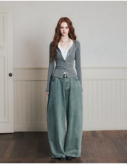 Fitted Button-Up Top With Halter Neck Top