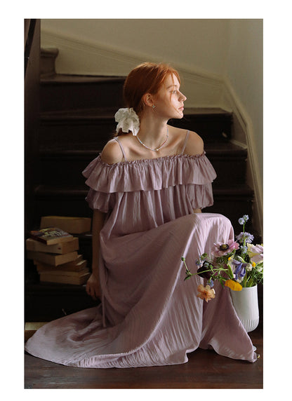 Bubble-Sleeve Crinkled Dress With Back Tie