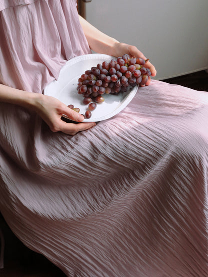 Bubble-Sleeve Crinkled Dress With Back Tie