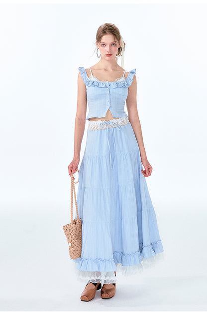 Faux-Layered Top And Maxi Skirt With Lace Detail