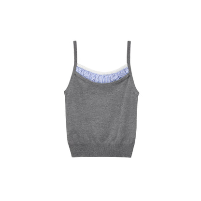 Striped Detail Knit Cami & Cropped Open-Front Cardigan