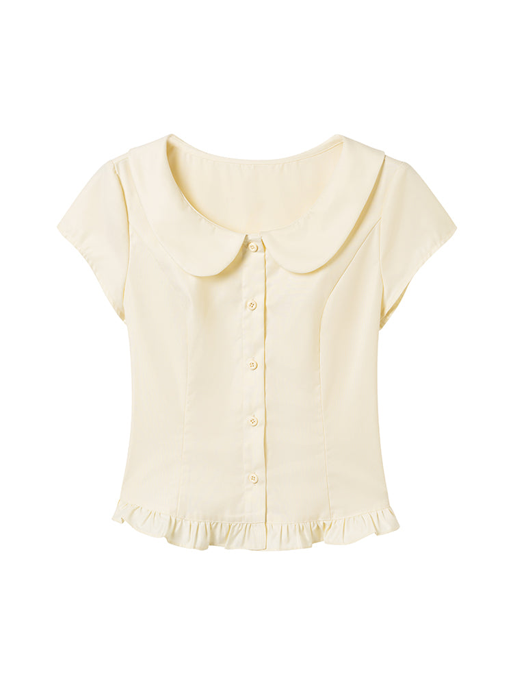Peter Pan Collar Frilled Hem Blouse