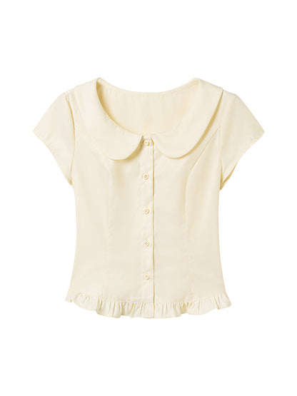 Peter Pan Collar Frilled Hem Blouse