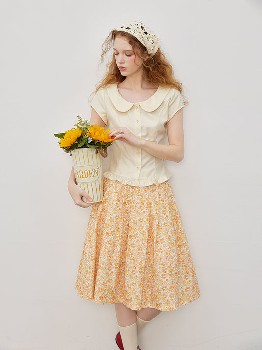 Peter Pan Collar Frilled Hem Blouse