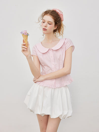 Peter Pan Collar Frilled Hem Blouse
