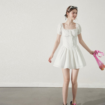 Puff Sleeve Dress With Soft Camellia Print