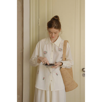 Hibiscus Embroidered Cotton Shirt & Skirt