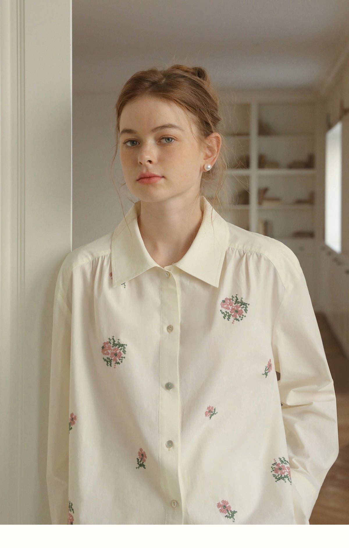 Hibiscus Embroidered Cotton Shirt & Skirt