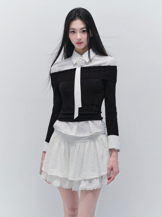 Folded Off-Shoulder Soft Knit Top