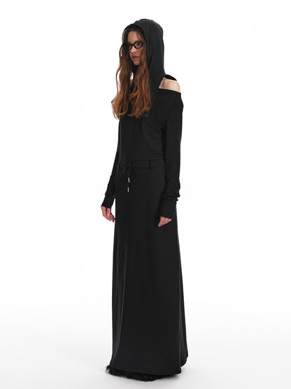 Asymmetric Open Shoulder Layered Maxi Dress