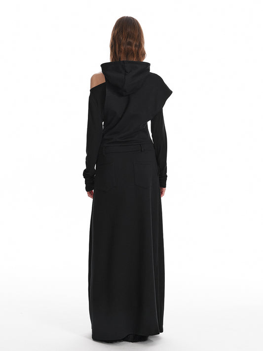 Asymmetric Open Shoulder Layered Maxi Dress