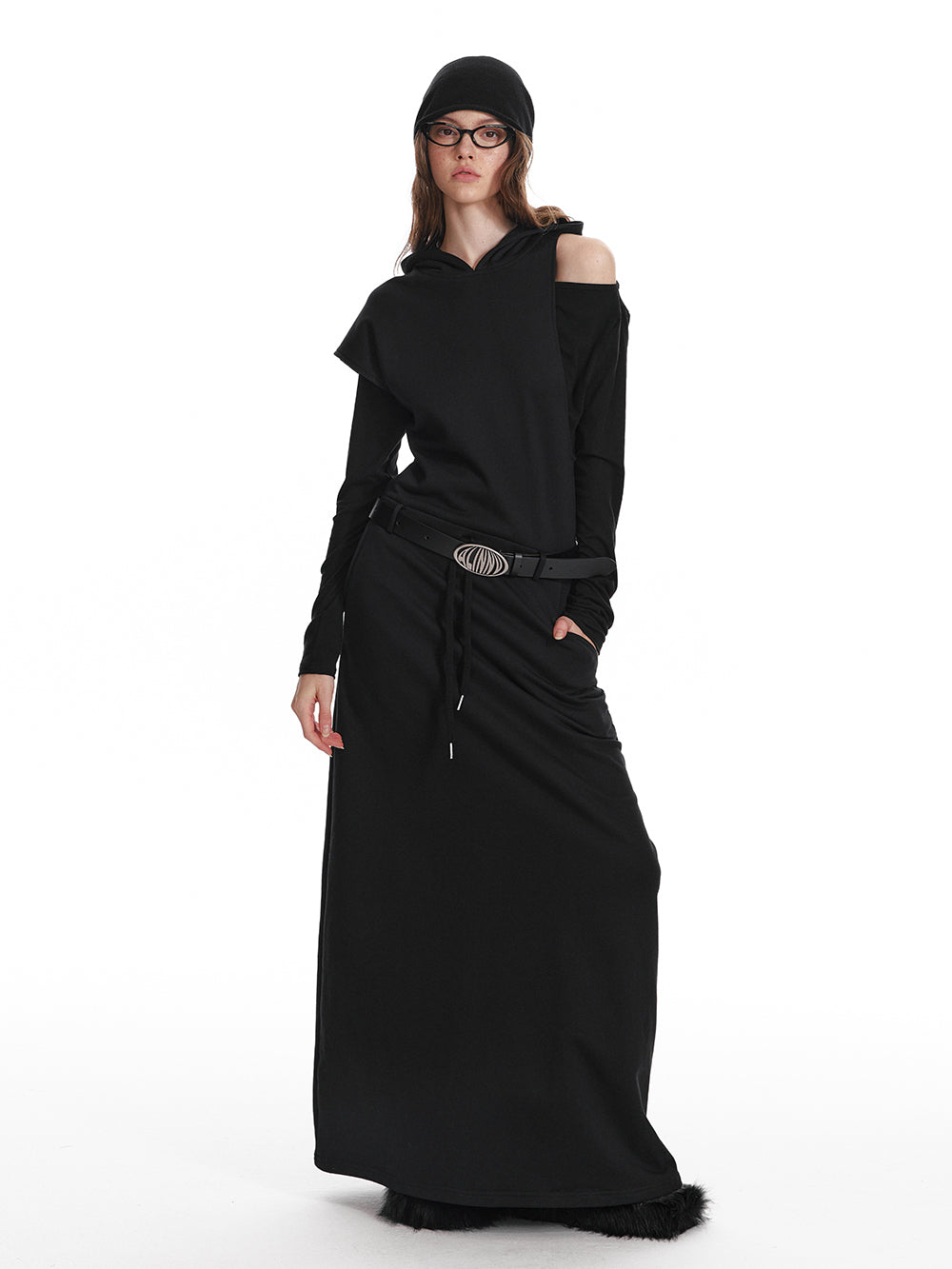 Asymmetric Open Shoulder Layered Maxi Dress