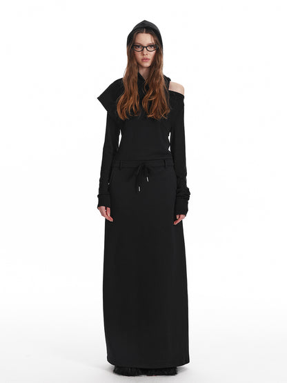 Asymmetric Open Shoulder Layered Maxi Dress