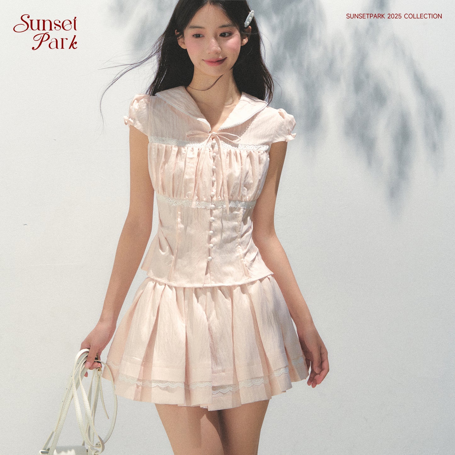 Ruched Button-Front Blouse & Matching Skirt