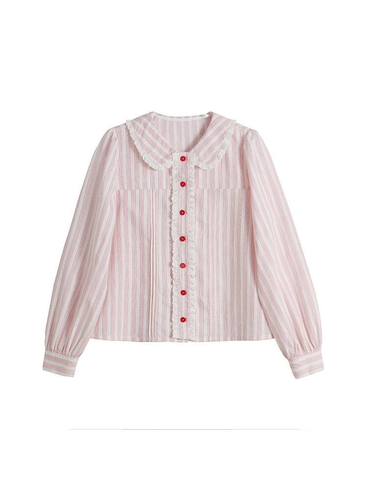 Peter Pan Collar Striped Frill Blouse