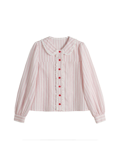 Peter Pan Collar Striped Frill Blouse